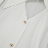 Women white sexy Turndown Collar long-sleeved hollow chiffon shirt