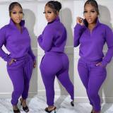 Women Winter Casual Zipper Sports Top and Pant Two Piece Set