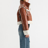 Winter Color Matching Lambswool Fur Trend Coat