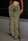 Women Trendy Lace-Up Denim Pants