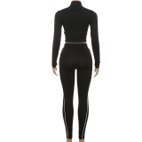 Women Fall and Winter Feminine Crop Long Sleeve Top and Long Pants Two-Piece Set