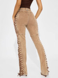 Women Trendy Lace-Up Denim Pants