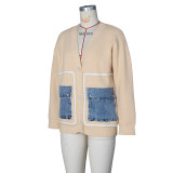 Women Patchwork Denim pocket cardigan sweater