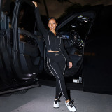 Women Fall and Winter Feminine Crop Long Sleeve Top and Long Pants Two-Piece Set