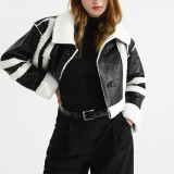 Women's Winter Contrast Color Patchwork Lambswool Fur Jacket