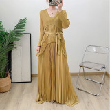 Long Sleeve Pleated Solid Color Dubai Long Dress