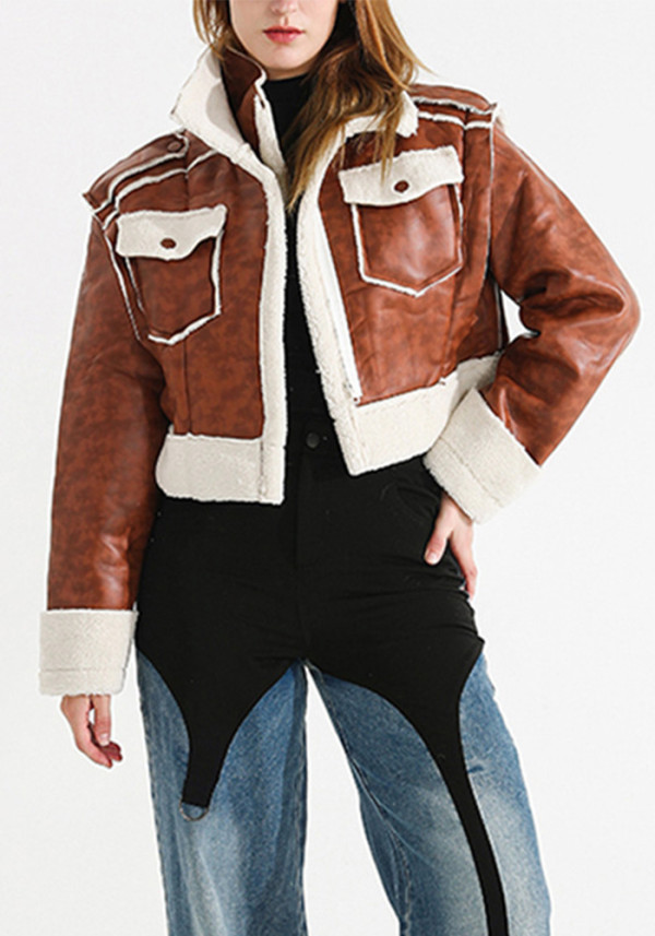 Winter Color Matching Lambswool Fur Trend Coat