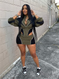 Autumn Sexy Sports Style Loose Casual Contrast Color Long Sleeve Jacket Short Skirt Women Two Piece Set