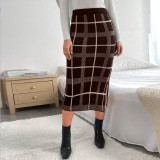 Women Slit Plaid Skirt
