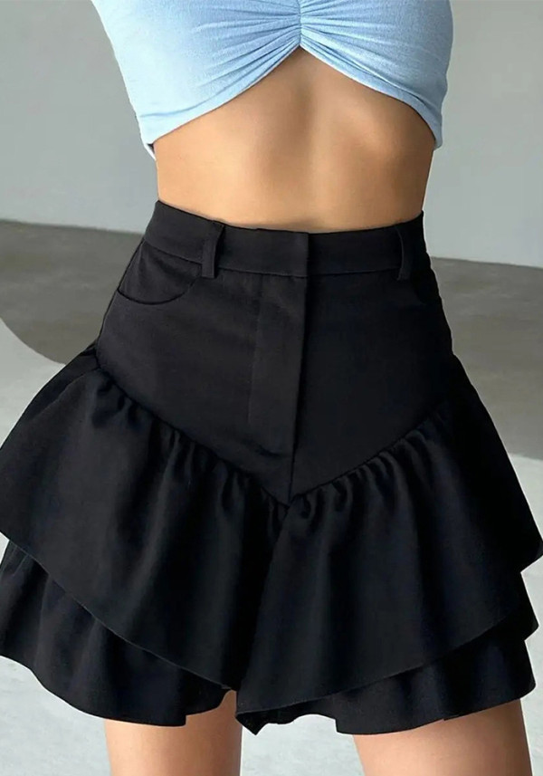 Spring Fashion Sexy Black Linen High Waist Short Skirt