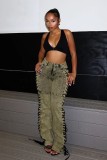Women Trendy Lace-Up Denim Pants