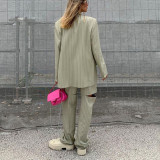 Fashion Striped Loose Women's Spring Autumn Casual Blazer Trousers Two-Piece Set