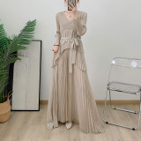 Long Sleeve Pleated Solid Color Dubai Long Dress