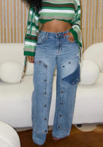 Women Patchwork Trendy Removable Denim Pants