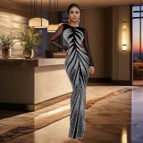 Women Beaded Long Sleeve Sexy Bodycon Dress