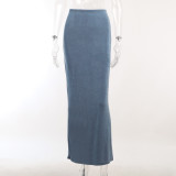 Autumn Solid Color Halter Neck Slim Fit Slim Pleated Low Back Top Skirt Women's Clothing