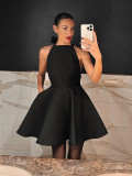 Spring Fashion Sexy Black High Waist Sleeveless Halter Neck Dress