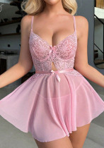 Women See-Through mesh lace sexy lingerie two-piece set