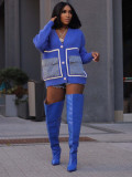 Women Patchwork Denim pocket cardigan sweater