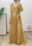 Long Sleeve Pleated Solid Color Dubai Long Dress