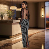 Women Beaded Long Sleeve Sexy Bodycon Dress