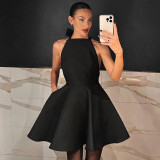 Spring Fashion Sexy Black High Waist Sleeveless Halter Neck Dress