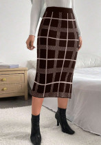 Women Slit Plaid Skirt
