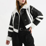 Women's Winter Contrast Color Patchwork Lambswool Fur Jacket