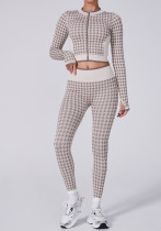 Women Houndstooth Yoga Sports Fitness Yoga Suit Two-Piece Set