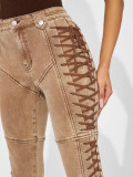Women Trendy Lace-Up Denim Pants
