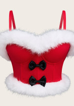 Women Christmas sexy bow fur adjustable body shaping suspender Strapless bra Top