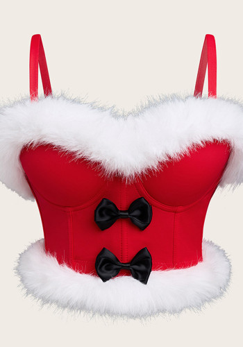Women Christmas sexy bow fur adjustable body shaping suspender Strapless bra Top