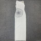 Women's Round Neck Sleeveless Luxury Rhinestone Elegant Bandage Dress