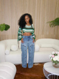Women Patchwork Trendy Removable Denim Pants