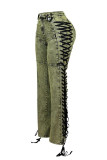 Women Trendy Lace-Up Denim Pants