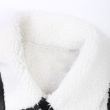 Women's Winter Contrast Color Patchwork Lambswool Fur Jacket