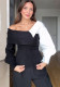 Chic Color Matching Design Off-Shoulder Long-Sleeved Knitting Sweater