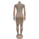 Fashion Women's Off Shoulder Slim Beaded Bodycon Dress