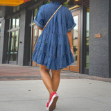 Plus Size Women Denim Short Sleeve Puffy Dress