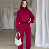 Autumn Casual Long-Sleeved Knitting High-Neck Sweater Trousers Two-Piece Set