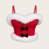 Women Christmas sexy bow fur adjustable body shaping suspender Strapless bra Top