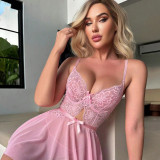 Women See-Through mesh lace sexy lingerie two-piece set