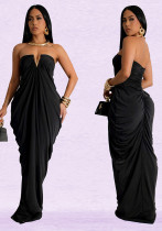 Women Solid Sexy V-Neck Dress Women Solid Sexy V-Neck Dress