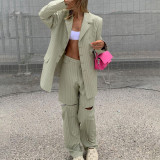Fashion Striped Loose Women's Spring Autumn Casual Blazer Trousers Two-Piece Set
