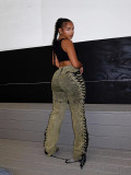 Women Trendy Lace-Up Denim Pants