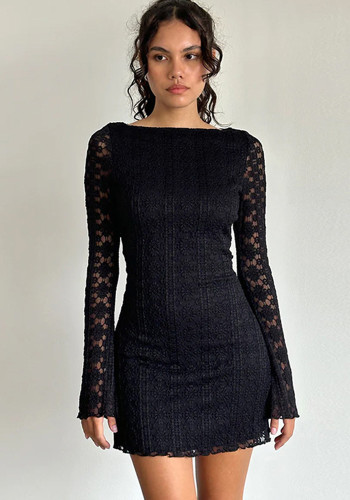Women Autumn Sexy Knitting Lace Dress