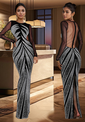 Women Beaded Long Sleeve Sexy Bodycon Dress