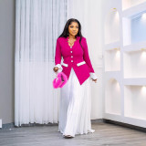 Plus Size Women Bell Bottom sleeves Top and pleated Skirt two-piece set