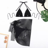 Sexy Bikini Solid Color Two Pieces Swimsuit Women Fishnet Skirt Three-Piece Set
