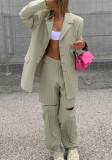 Fashion Striped Loose Women's Spring Autumn Casual Blazer Trousers Two-Piece Set